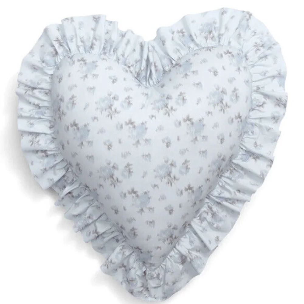 LoveShackFancy Heart Ruffle Pillow in Pale Blue Floral